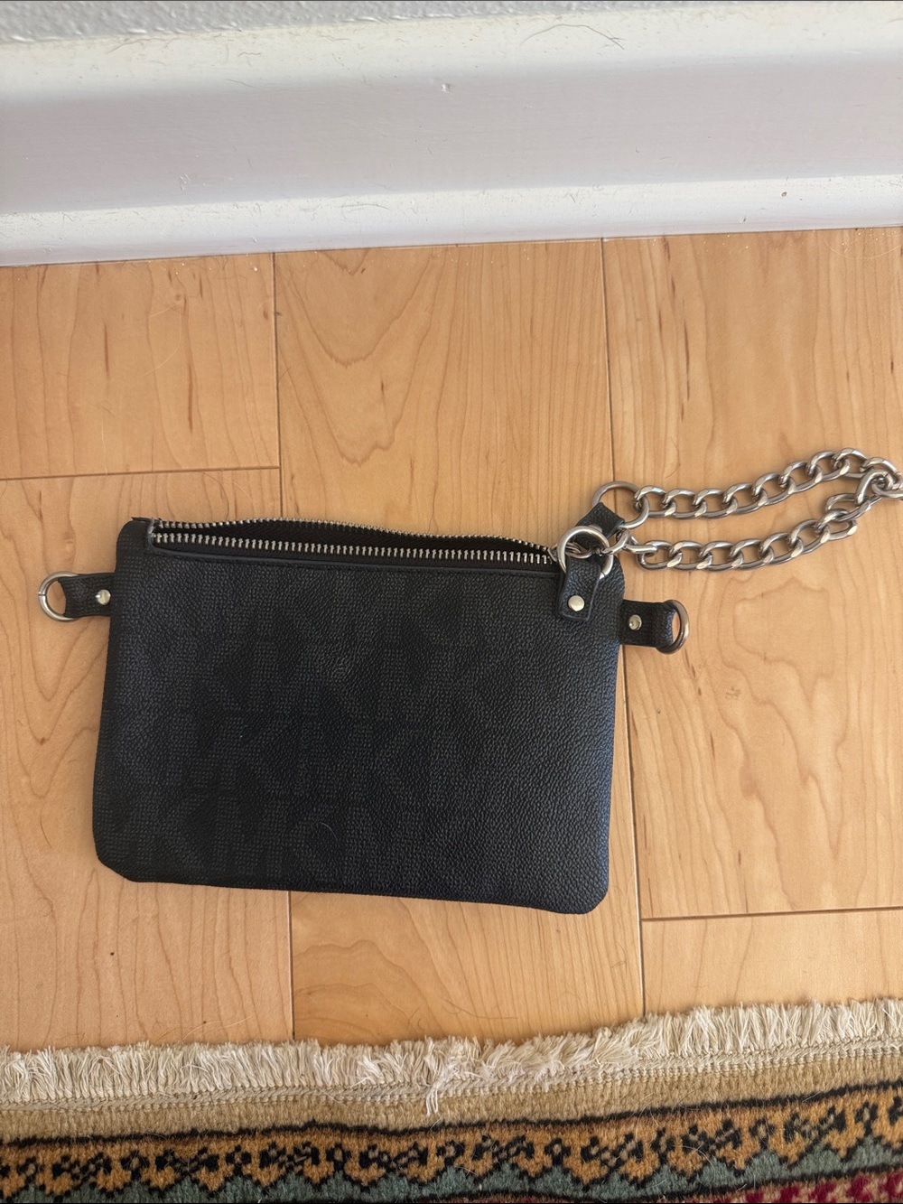 Michael Kors Black Leather Wristlet with Silver Chain